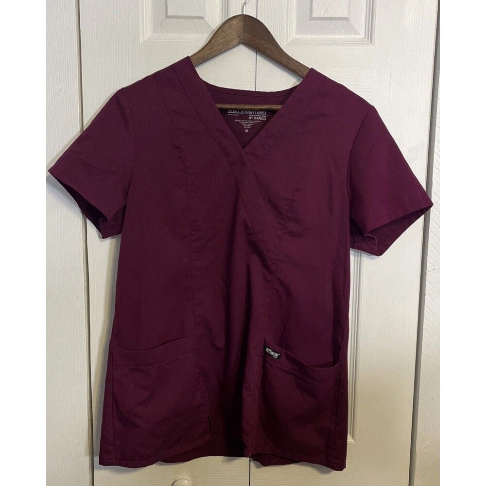 Grey’s Anatomy by Barco Scrub Top Women’s M Wine Burgundy Mock Wrap 41101 EUC
